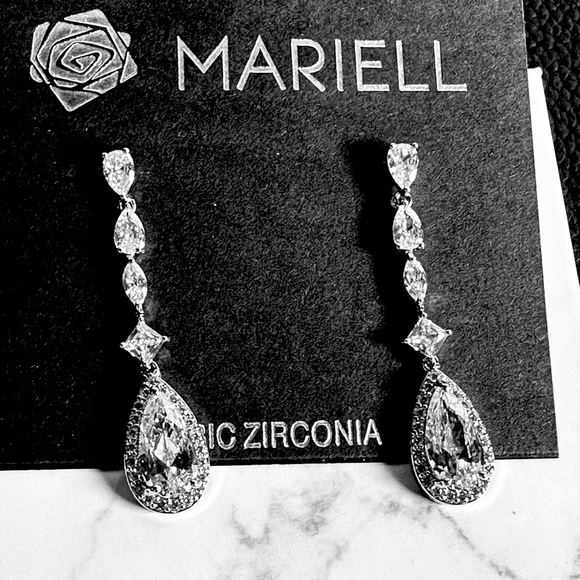 CZ Chandelier Drop Pierced Earrings Large CZ Studs 3” long by Mariell - Picture 1 of 5